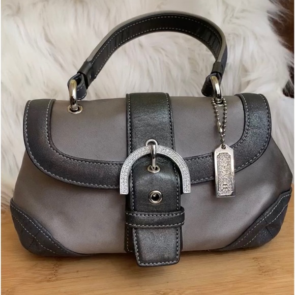 Coach Handbags - Coach | Limited Edition Metallic Gray Swarovski Crystal Leather Satin Mini Bag
